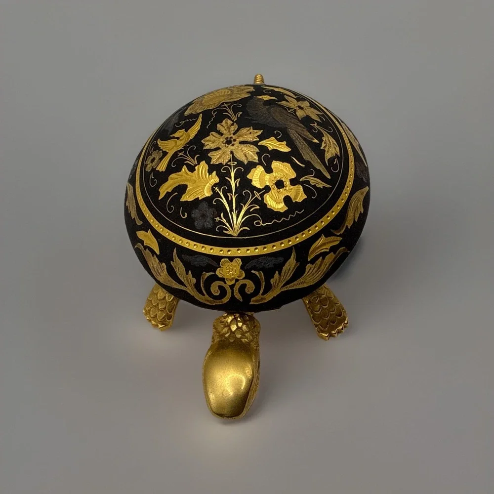 Vintage BOJ Eibar Espana Turtle Counter/Desk Bell Intricate Gold Tone Damascene